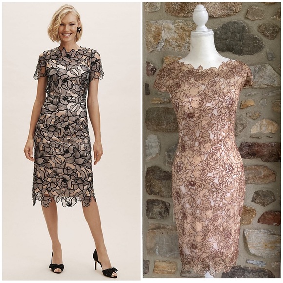 BHLDN Dresses & Skirts - Tadashi Shoji BHLDN "Luana" Gold Floral Lace Overlay Dress women’s 4 MSRP $360